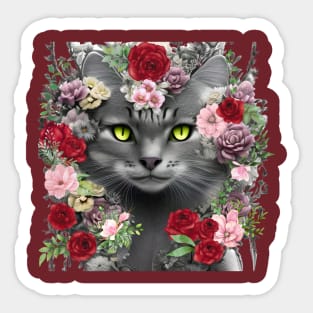 Beautiful Floral Gray Cat Sticker